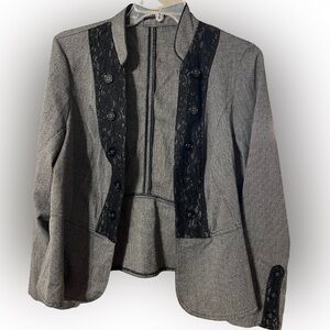Elegant Gray Women's Jacket with Black Lace Accents